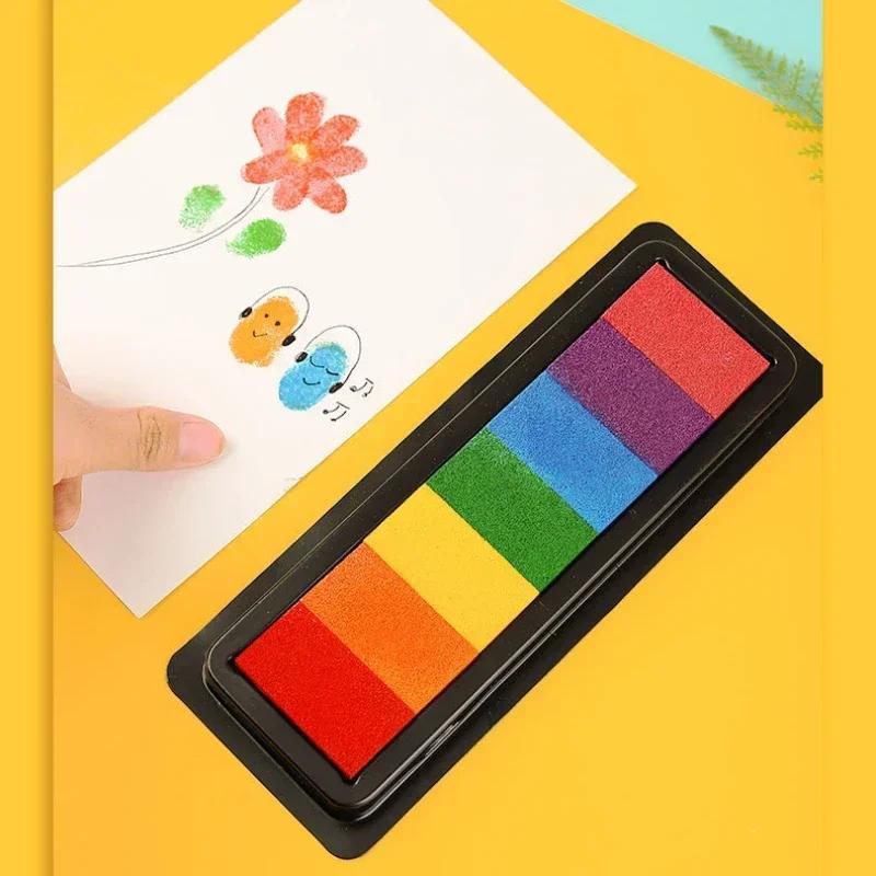유치원 창의적인 손바닥 손가락 페인트 잉크 패드, DIY 인쇄 스테이션, 어린이 그래피티 손가락 스탬프 패드, 스탬프 그리기 장난감, 7 가지 색상